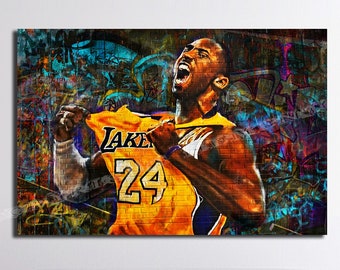 Basketball Graffiti Wall "LEGEND" #24 forever 36x24 Ready to Hang Canvas - Original artwork by Memento