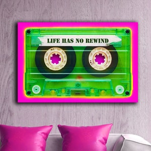Memento 'Life Has No Rewind' Canvas Art: 80s Neon Pop Art