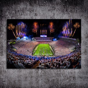 NEW ! Penn State Night Game AMAZING Fireworks - Nittany Lions Beaver Stadium HUGE 40x26 Ready to hang Canvas Print- original by Memento