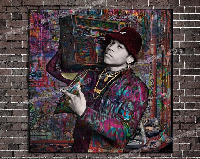 New LL cool J " I Can't Live without my Radio" Original art by Memento 30x30 Ready to Hang Canvas Print-Graffiti -Boombox-Hip Hop Legend