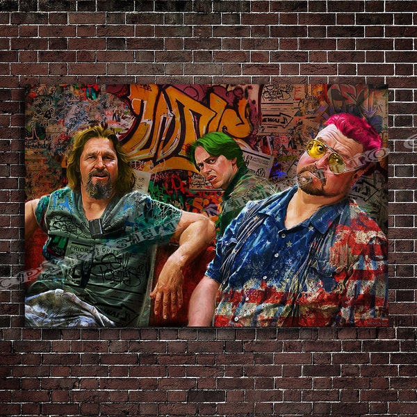 New The Big L  " The Dudes Dudes " Graffiti Art Painting 36x24 Ready to Hang Canvas -Original by Memento -John goodman-Jeff Bridges