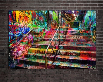 New Amazing Graffiti Stairs 36x24 Ready to hang High quality Canvas -Street art- Graf -Graffiti art