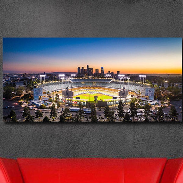 Sunset over Dodger Stadium Panoramic Ready to Hang  36 x 18