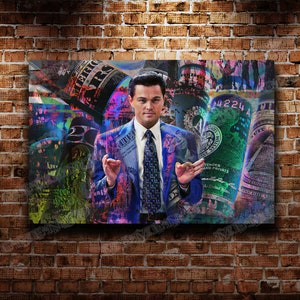 Wolf of Wall Street &quot;Stacks&quot;original by MEMENTO 48x32 HD Canvas- Ready to Hang Canvas Print - Leonardo DiCaprio