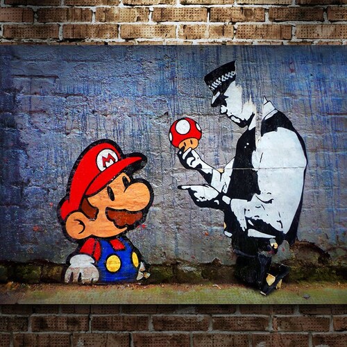 Banksy Street Art Super Mario Grafitti 36x24 Ready to shops hang canvas