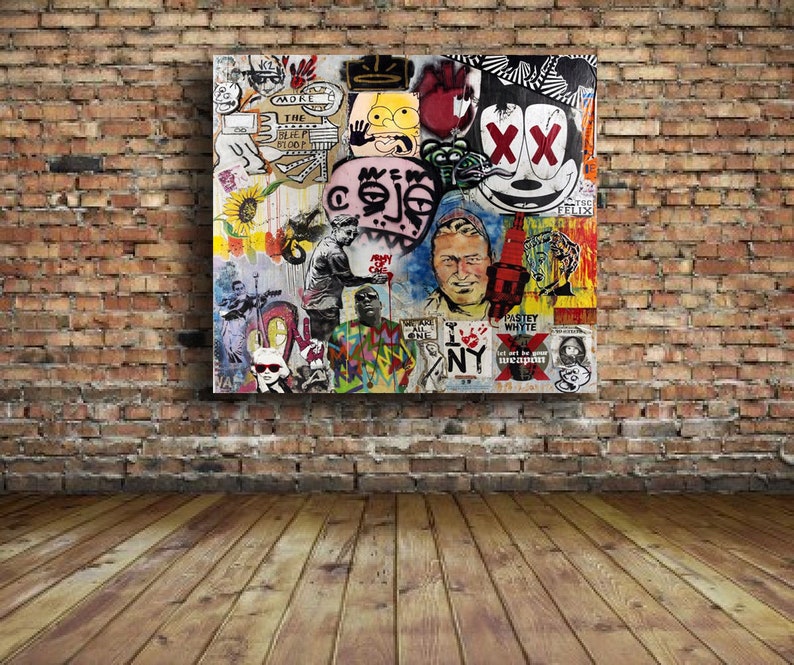 Banksy Street art Collage Graffiti 24 x 24 Canvas Print Brainwash Multi Artist