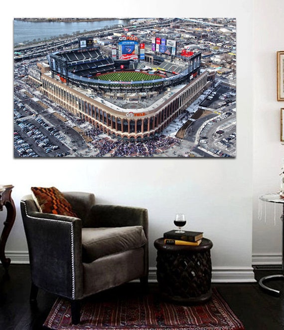 Huge Citi Field Newyork bicycles New york watercolor printed frame Manhattan New York Mets Ballpark New York by artist Melixah