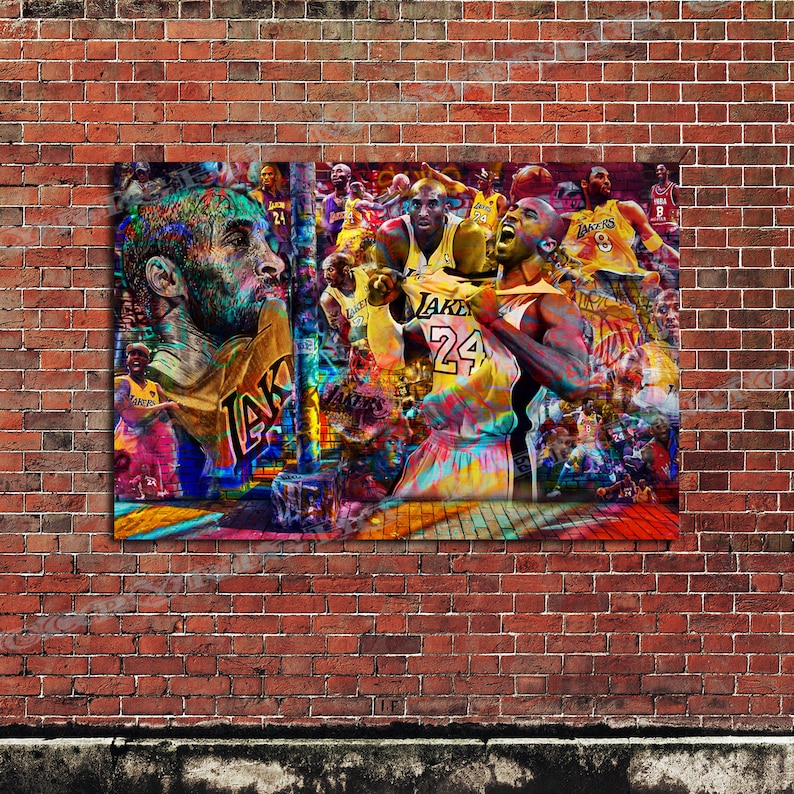 Kobe Bryant #24 Graffiti Lakers Collage 'Dream' 36x24 Ready to Hang Canvas Original by Memento 