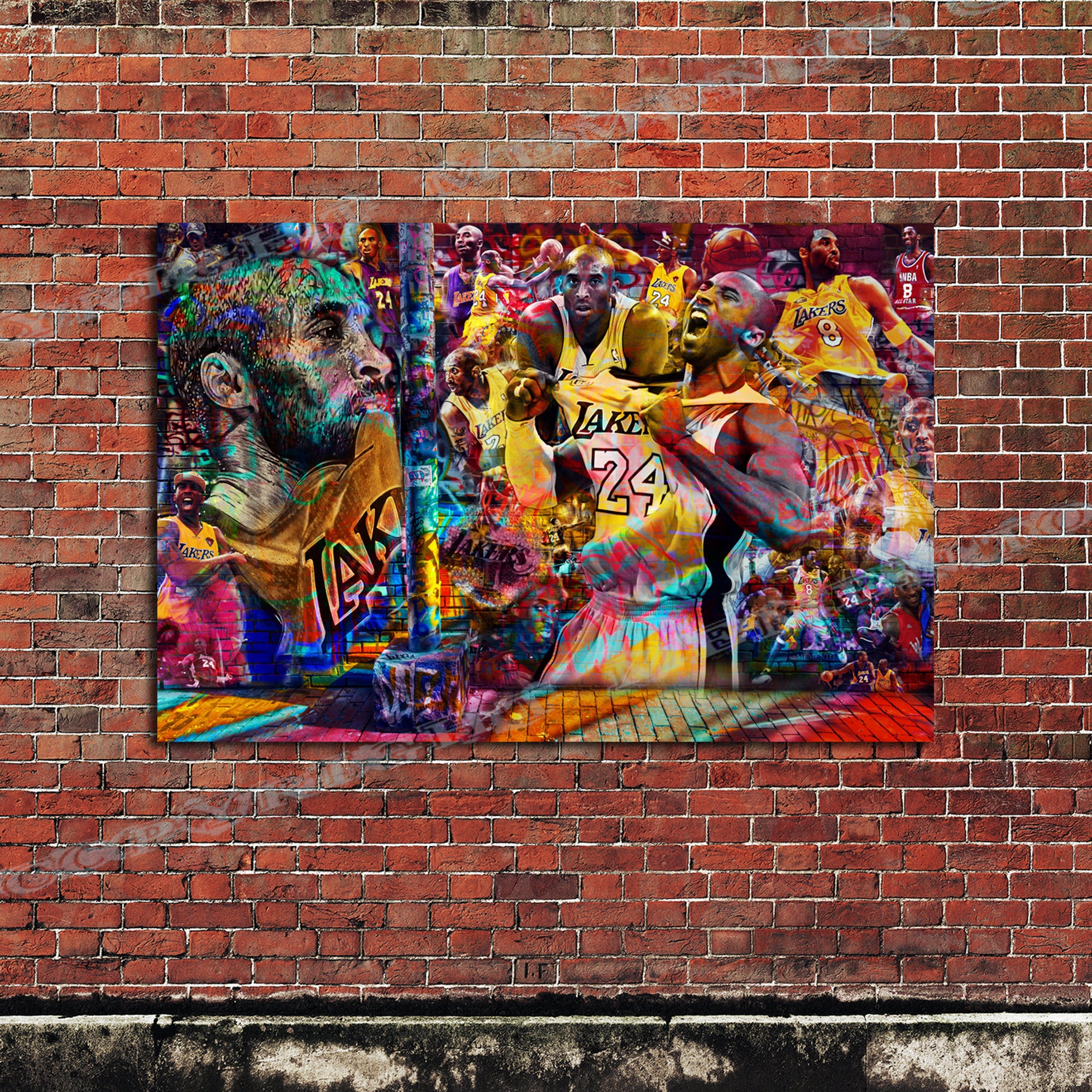 IDEA4WALL Pop Urban Street Urban Kobe Bryant Brick Wall On Canvas Bold Art