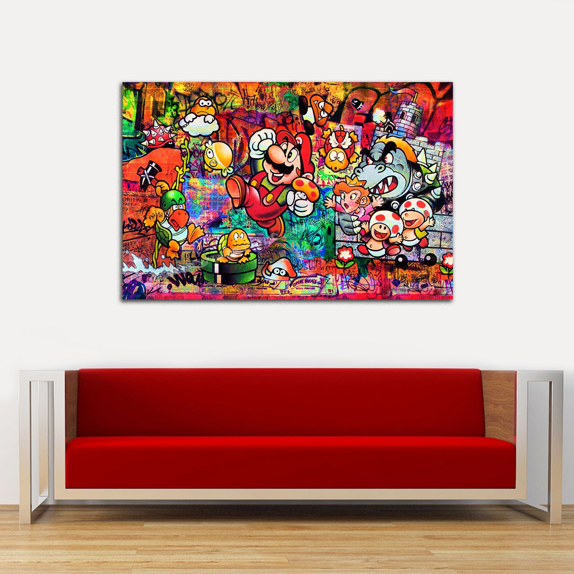 NEW ! Super Mario  "Warp 9"  Original art by Memento HUGE 48x32 Ready to Hang Canvas- Nintendo -wii - Super Mario bros