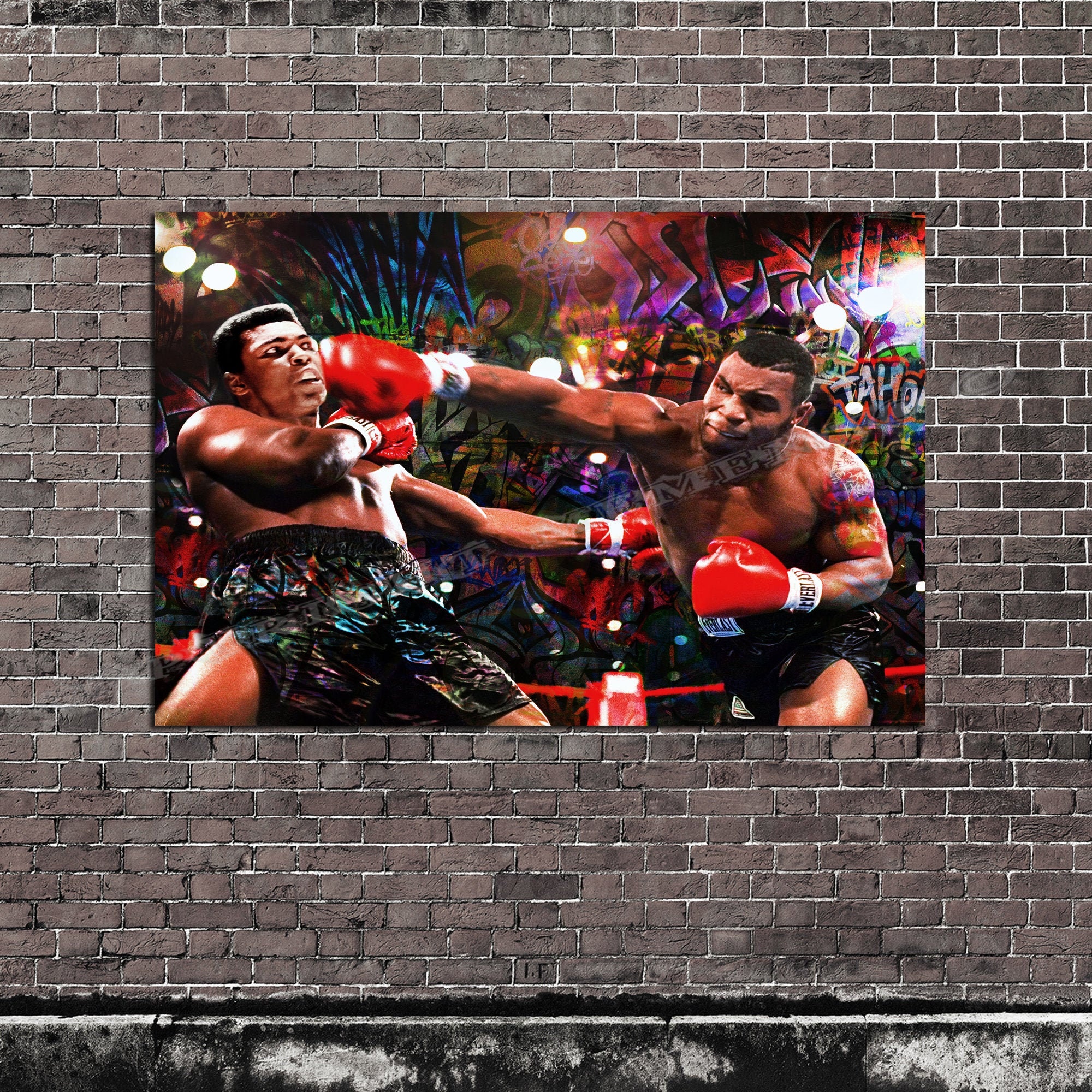Mike Tyson vs Muhammad Ali Street art Fantasy Graffiti by Memento BIG 40x26 Ready to Hang