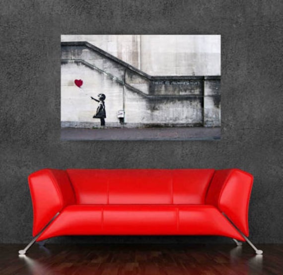 Graffiti Balloon Girl 24/"x36/" Canvas Print Banksy