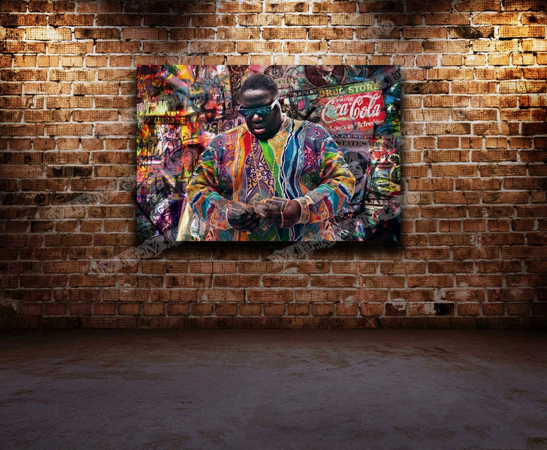 Biggie Smalls Old School Notorious BIG original 'CASH by MEMENTO' 36x24 Ready to Hang Canvas Print- Original art by Memento 