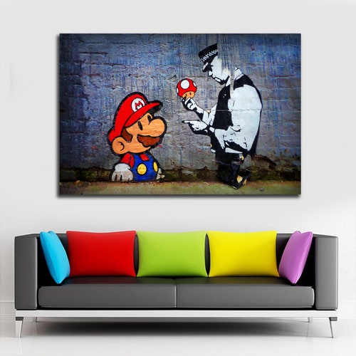 Banksy Street Art Super Mario Grafitti 36x24 Ready to shops hang canvas