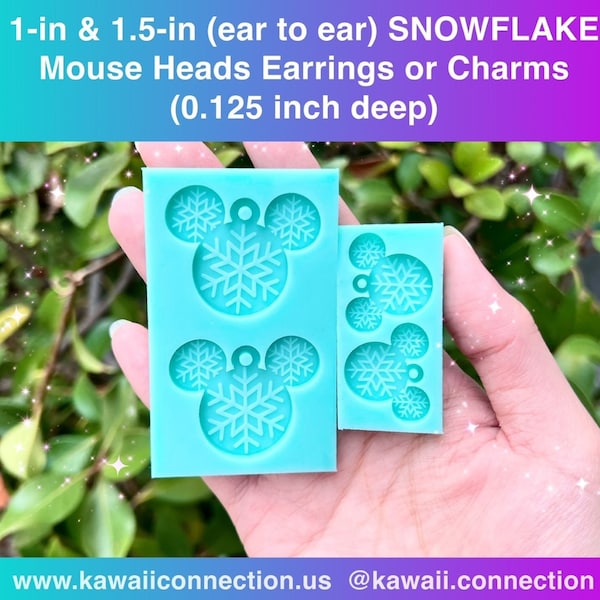 1 inch or 1.5 inch (ear to ear) Snowflake Mouse Head Silicone Mold for Resin Dangle Earrings Stitch Marker Pendant Zip Pull Charms DIY