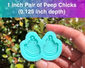 1 inch PAIR of Peeps Chick w Loop Silicone Mold for Summer Honey Resin Dangle Earrings Stitch Marker Pendant Zip Pull Charms DIY