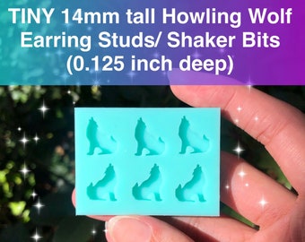 TINY 14mm Howling Wolf Wolves Shaker Bits or Earring Studs (0.125 inch deep) Silicone Mold for Resin
