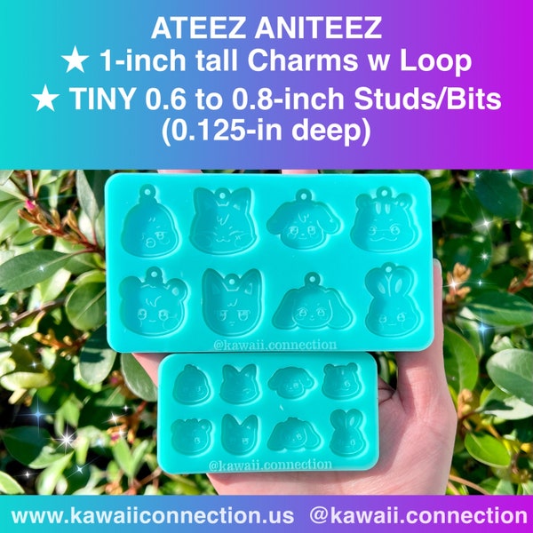 TINY 1-inch with Loop (0.125 inch deep) 8-member Cartoon AniTeez K-Pop Group Silicone Mold for Resin Zipper Pull or Phone Charms Ateez