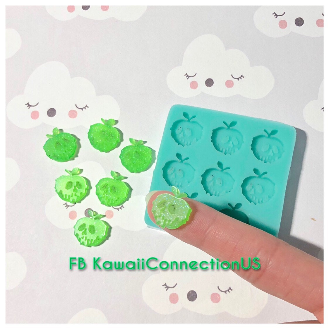 Tiny 2D POISON APPLE Halloween Silicone Mold Palette for Resin Deco C…