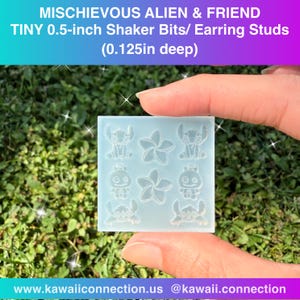 TINY 0.5-inch (0.125 inch deep) Mischievous Alien Dog Shaker Bits or Earring Studs Silicone Mold for Custom Resin Craft