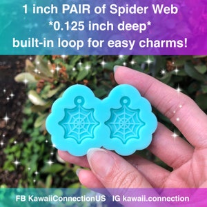 1 inch PAIR of Spider Web w Loop Silicone Mold for Spooky Horror Halloween Resin Dangle Earrings Stitch Marker Pendant Zip Pull Charms DIY