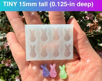 TINY 15mm tall (0.125 inch deep) Bunny Easter Peeps Rabbit Silicone Mold Palette for Resin Earring Studs Charms Shaker Bits Cabochons