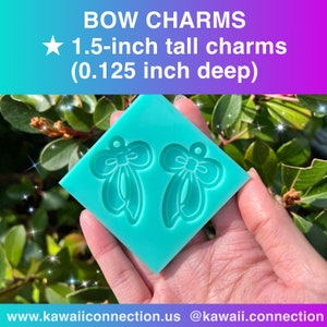 1.5 inch PAIR of Curly Ribbon Bows Silicone Mold for Custom Resin Dangle Earrings Charms Pendants Zip Pull Stitch Marker Valentine Coquette