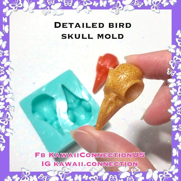 Detailed Bird Skull Silicone Mold Palette for Resin Deco Charms Cabochons Pendants Necklace Bag 34x17mm