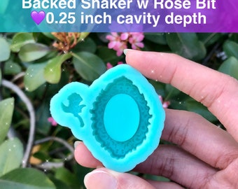 TINY 1.5 inch high Magic Ornate Mirror Shiny Backed Shaker with Rose Silicone Mold Palette for Resin Craft