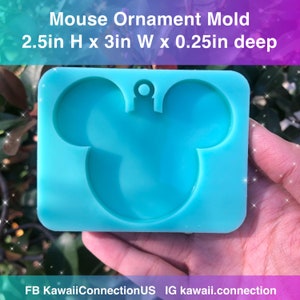 Mouse Head Ornament Silicone Mold (+ optional Bow) -see photos for size-  Custom Resin for Christmas Tree Holiday Charms Keychain