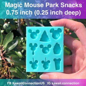 SMALL 0.75 inch high (0.25 inch thick) Magic Mouse Park Snacks Silicone Mold Palette for Resin Deco Donut Pizza Popsicle Ice Cream Waffle