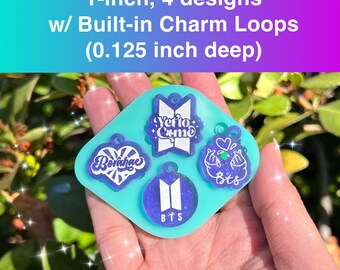 1-inch - 4 designs- w Loop (0.125 inch deep) 7-member K-Pop Set Silicone Mold for Resin Charm