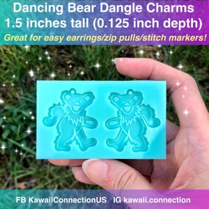 1.5 inches tall PAIR of Dancing Bear Silicone Mold for Resin Dangle Charm Earrings Pendants Stitch Markers Zipper Pull DIY