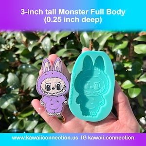 3-inch tall (0.25 inch deep) Full-Body Monster Silicone Mold for Custom Resin Charm Decoration Keychain