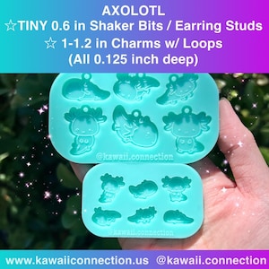 Kawaii Axolotl 6designs (2size optns) TINY 0.6inch long Shaker Bits/ Earring Studs or 1-inch w Loop (0.125 in deep) Silicone Mold for Resin