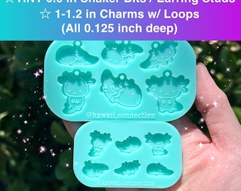 Kawaii Axolotl 6designs (2size optns) TINY 0.6inch long Shaker Bits/ Earring Studs or 1-inch w Loop (0.125 in deep) Silicone Mold for Resin