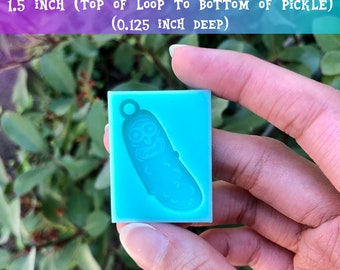 1.5 inch (0.125 inch deep) Pickle Mad Scientist Charm w Loop Silicone Mold Palette for Resin Stitch Marker Zipper Pull Charms DIY