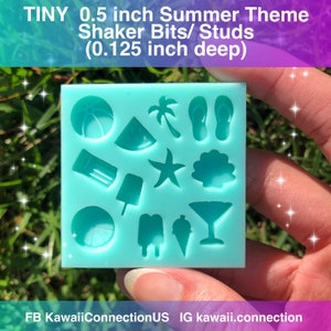 TINY 0.5 inche Summer Beach Theme Shaker Bits (0.125 inch cavity depth) Ball Flip Flops Popsicle Martini Silicone Mold for Resin Charms