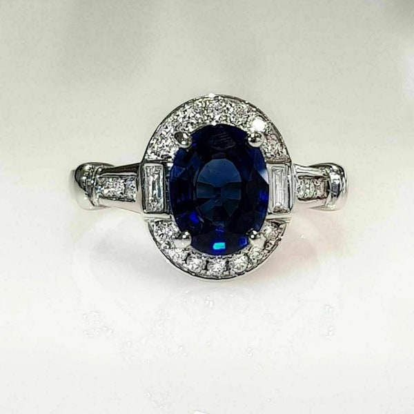 1890s Vintage 2.25 Ct Oval Blue Sapphire Diamond Engagement Ring Retro Vintage Ring Art Deco Ring In 935 Aregtnium Silver Antique Jewelry