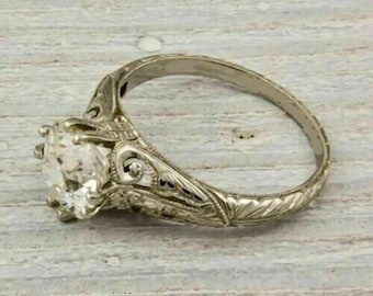 Anello di diamanti edoardiano vintage del 1880, anello di fidanzamento Art Déco con diamanti europei antichi da 2 carati in argento 935 Argentium Fine Ring vittoriano
