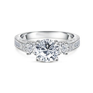 Set di anelli da sposa, Set di anelli di fidanzamento, Anello in argento 935 con fascia abbinata, Set di anelli di diamanti Moissanite, Anello con tre pietre decorative immagine 3