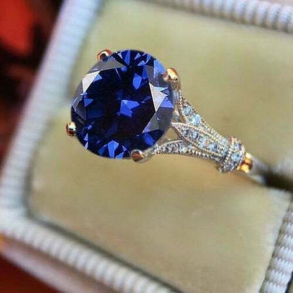 1900-10's Vintage 2 Carat Sapphire Diamond Antique Art Deco Engagement Ring In 935 Argentium Silver Estate Diamond Ring Women's Vintage Ring