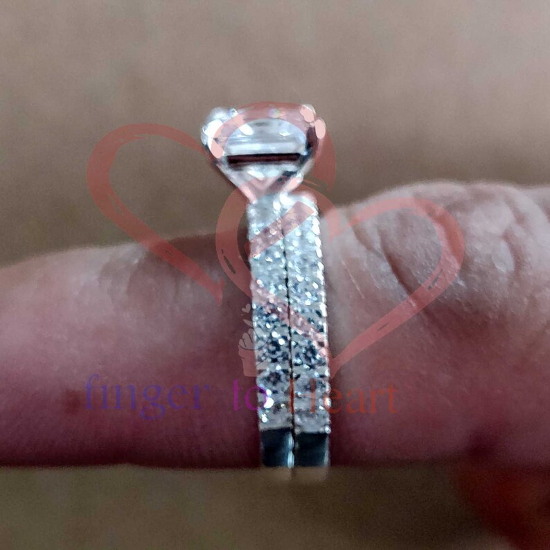 Unique Ring Set Princess Cut Bridal Set 2.85 TCW Simulated Diamond Engagement Band Set 7mm Diamond Engagement Ring With Wedding Band