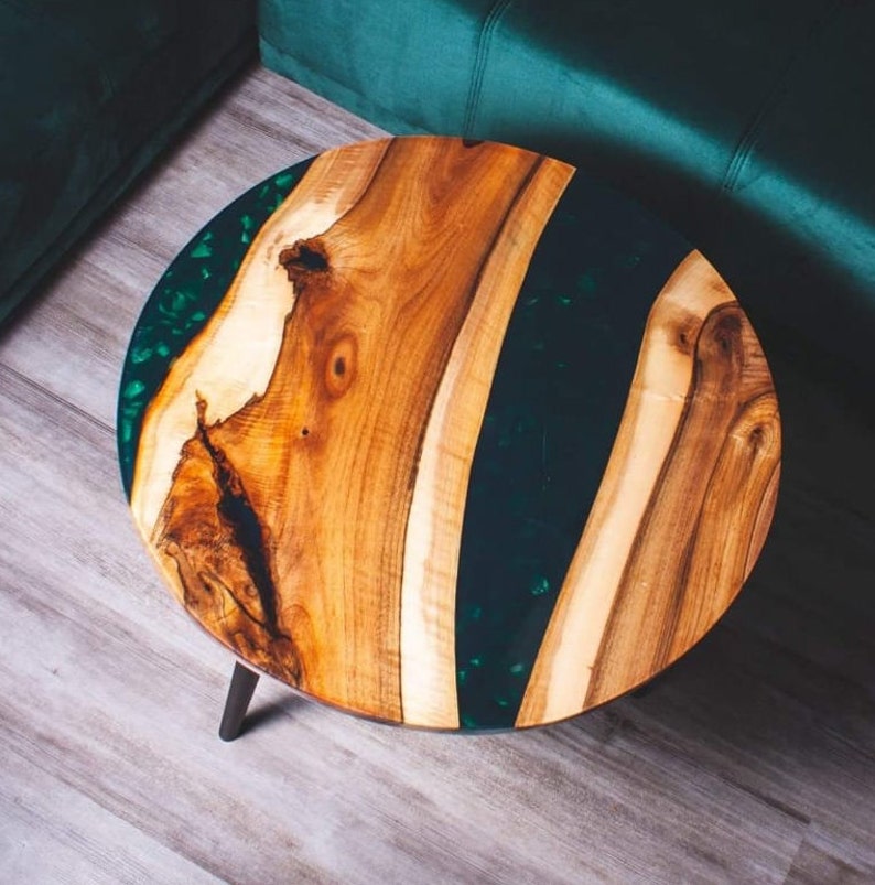 Live Edge Epoxy Resin Walnut coffee / side table with GREEN Etsy
