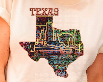 Iconic Texas County Png, Colourful Print File, Texas Howdy Png for Print, Print Sublimation, Texas Lovers, Map Texas Leopard, Instant file