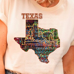 Iconic Texas County Png, Colourful Print File, Texas Howdy Png for Print, Print Sublimation, Texas Lovers, Map Texas Leopard, Instant file