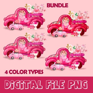 Pink Truck Png, Valentines Day, Lgbtq Shirt, Sublimation Design, Unique gift for her Instant download, Teddy Bear Digital Illustration