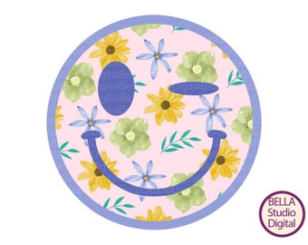 Summer Smiley Digital Art, Floral Smiley, Cartoon PNG & SVG | Printable for T-Shirts, Bag, Flower Pattern Trendy Design Svg, Dtf Transfer