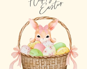 Cute Customizable Easter Bunny Basket PNG Clipart, Bunny Egg Digital Sublimation, Flower Bunny Fun, Easter Egg Shirt PNG Sticker Print Happy