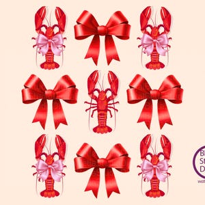 Langosta colorida coqueta roja PNG, archivo de sublimación, impresiones por transferencia, descarga instantánea, diseño de langosta mamá, lazo, lindo diseño PNG, nuevo verano